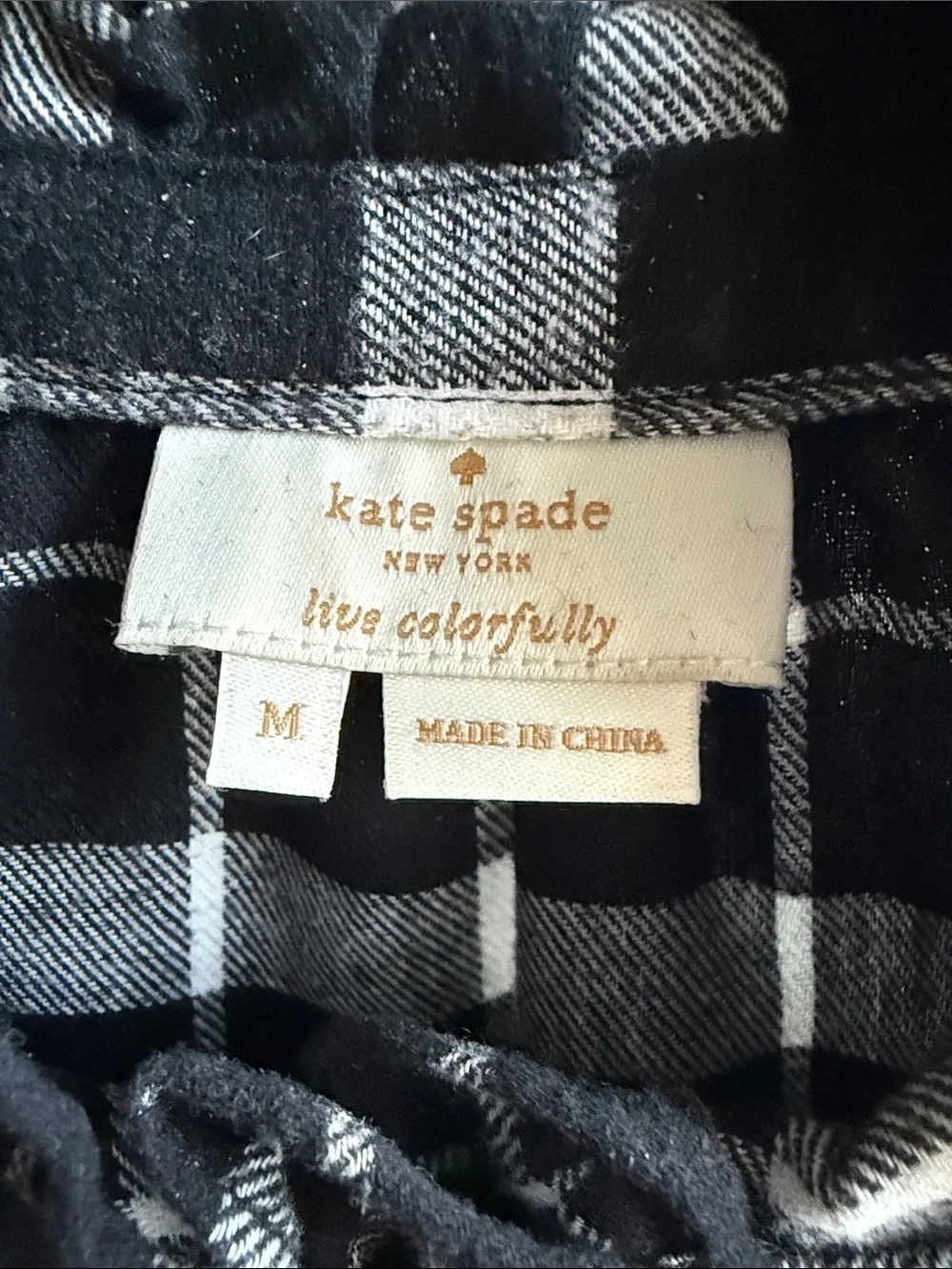 Kate Spade Live Colorfully Black Plaid Long Sleeve Button Up Shirt